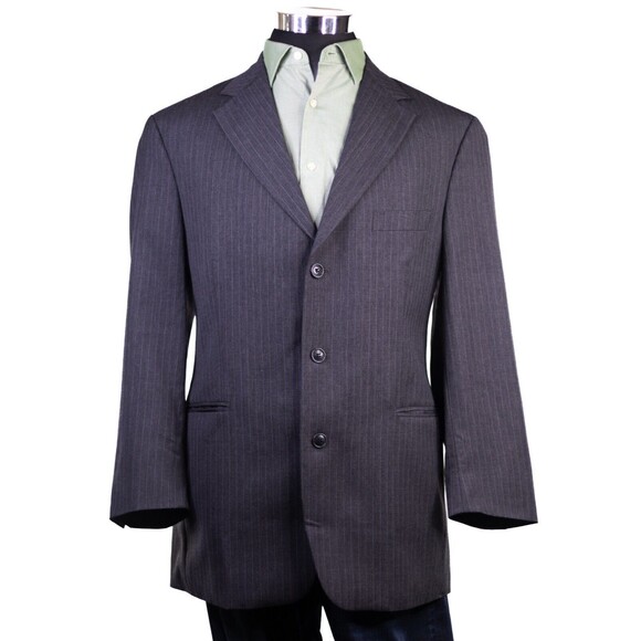 Stafford Gray Chalk Stripe Wool Sport Coat Jacket Blazer Sz 42R Woven In England - Picture 2 of 12